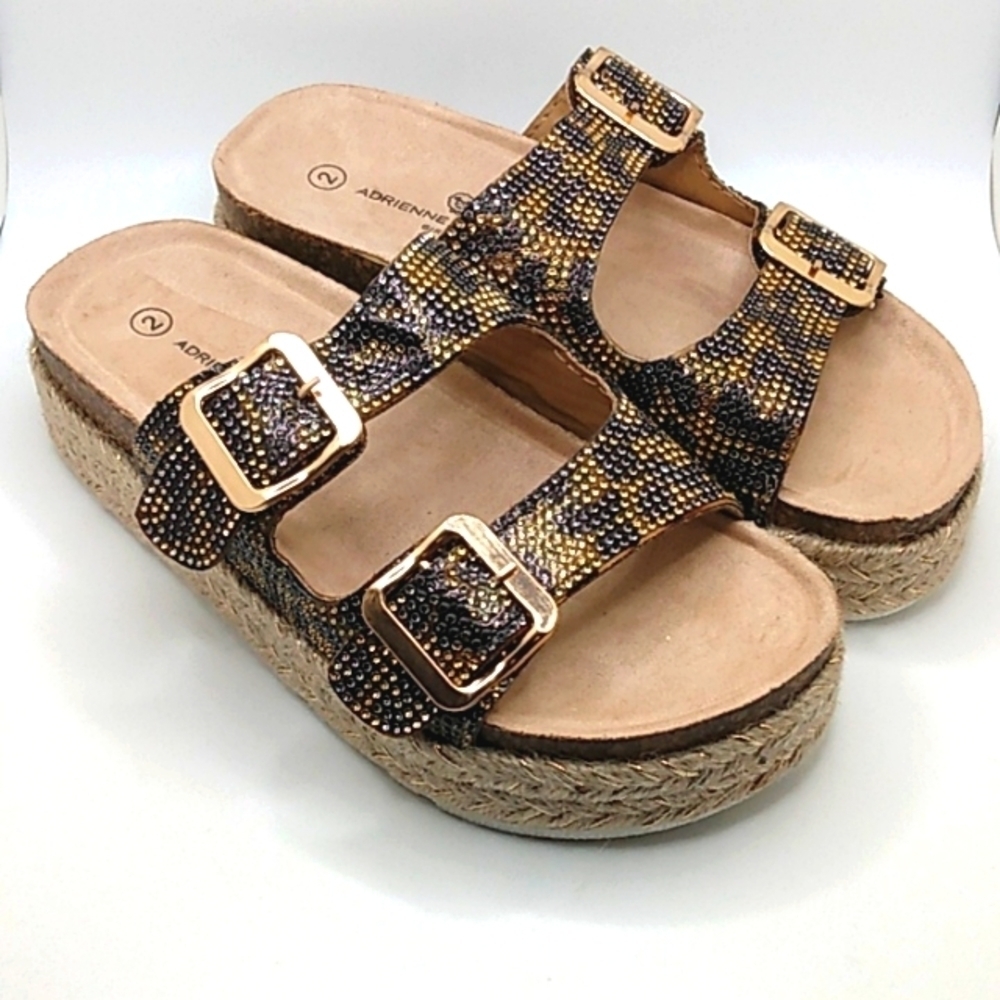 ADRIENNE VITTADINI GIRL FREJA LEOPARD GOLD RHINESTONE MULES SIZE 2 NWT